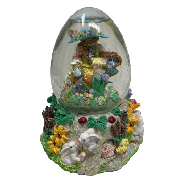 Vintage 90s Easter Bunny Music water Snow Globe Ceramic Peter Cotton Tale - Picture 1 of 10